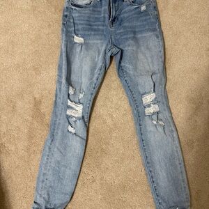 Stylish Light Blue Distressed Women's Skinny Jeans